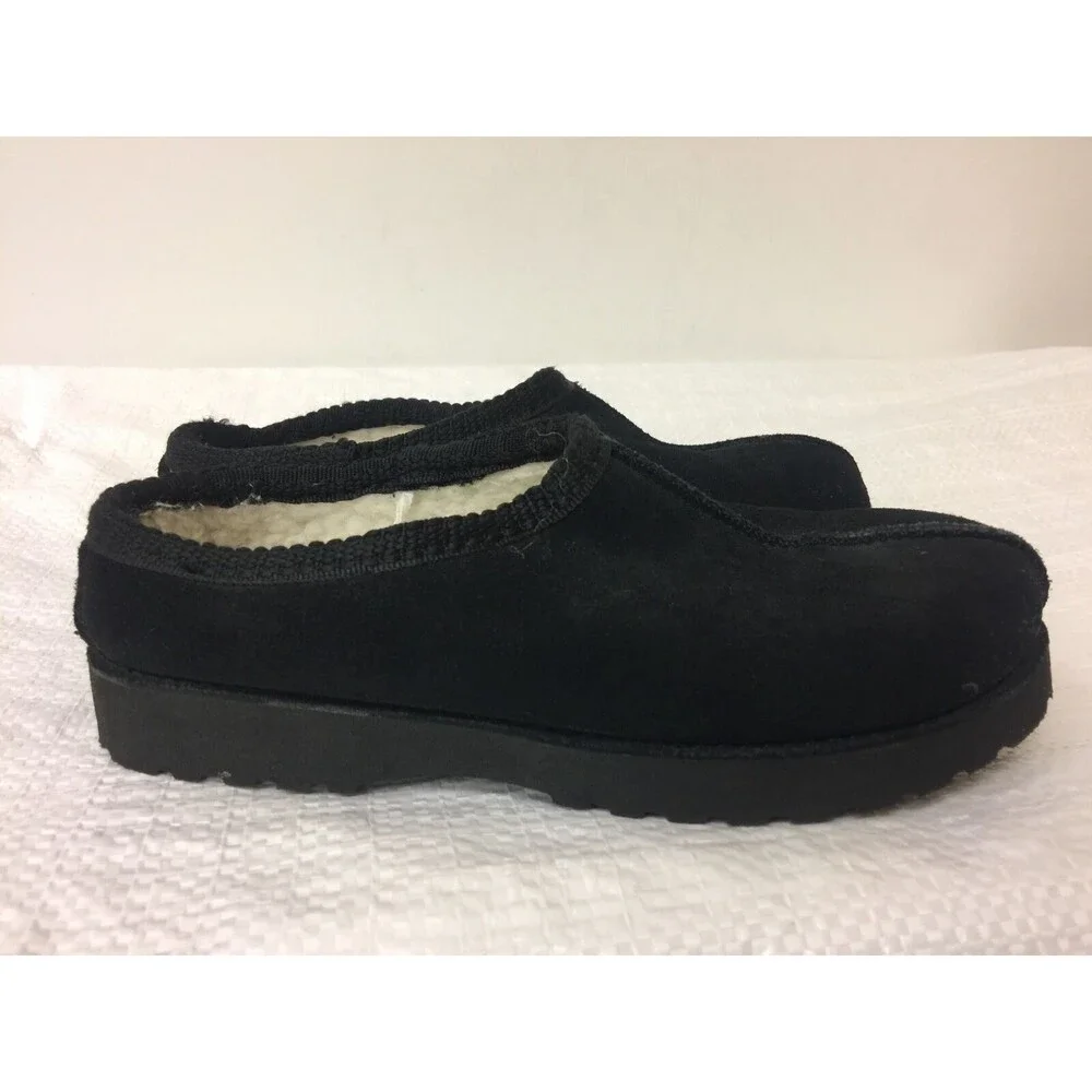 Children Place for kids black faux Fur Lined suede sip on Slippers size 1